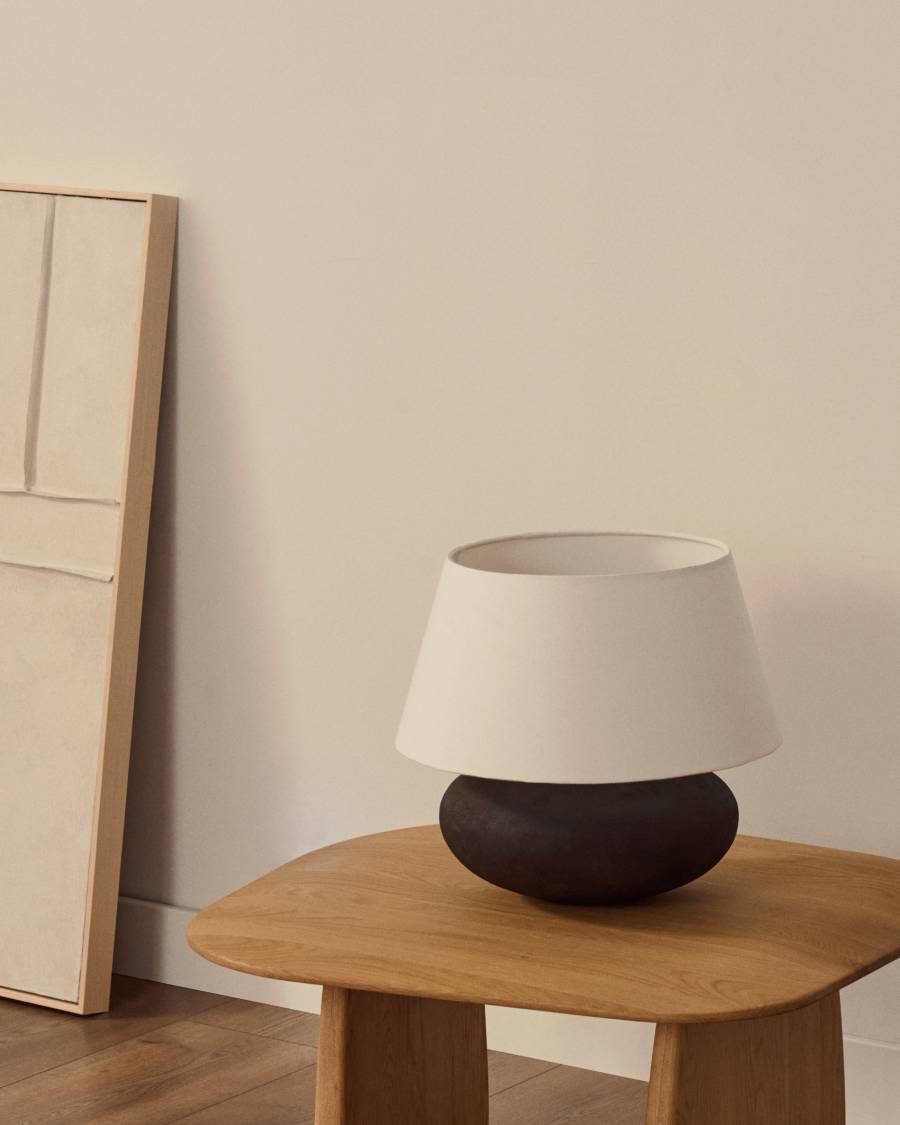 Nessi metal table lamp in a black terracotta effect finish UK adapter