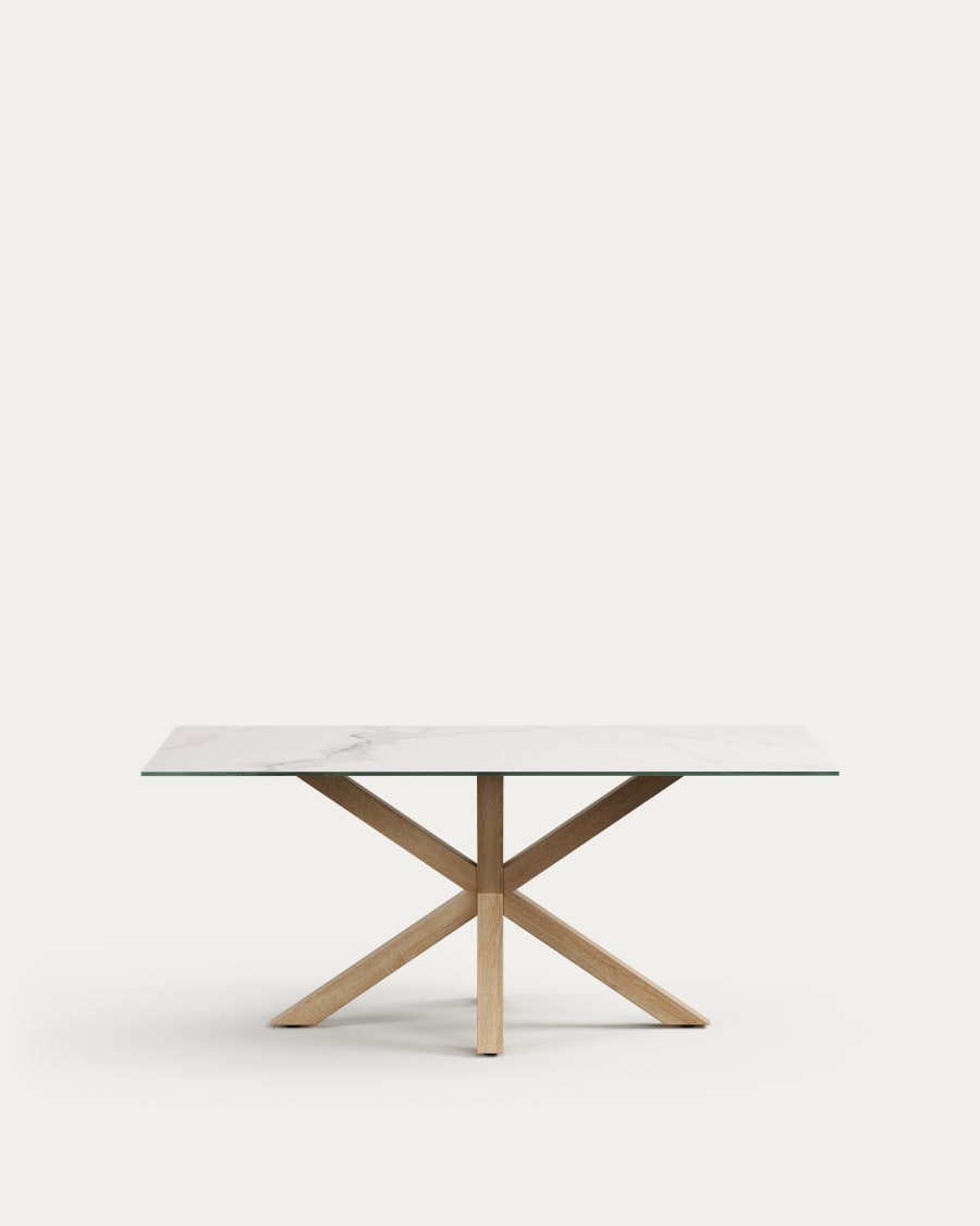 Argo table in white Kalos porcelain and wood-effect steel legs 180 x 100 cm