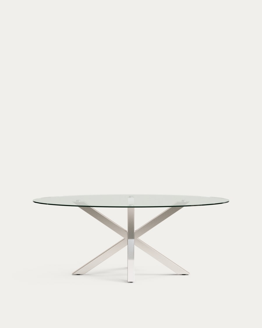 Table ovale Argo en verre et pieds en acier acier inoxydable Ø 200 x 100 cm
