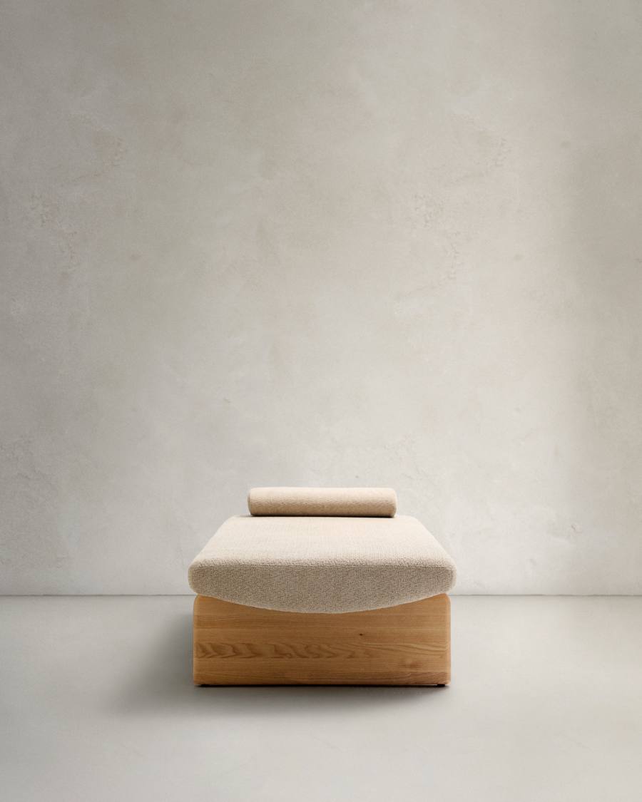 Topaz divan in beige chenille with solid ash wood in a natural finish, 200 cm FSC 100%