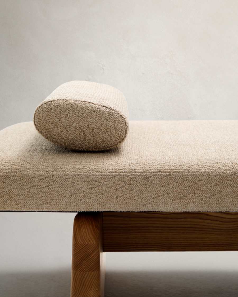 Topaz divan in beige chenille with solid ash wood in a natural finish, 200 cm FSC 100%