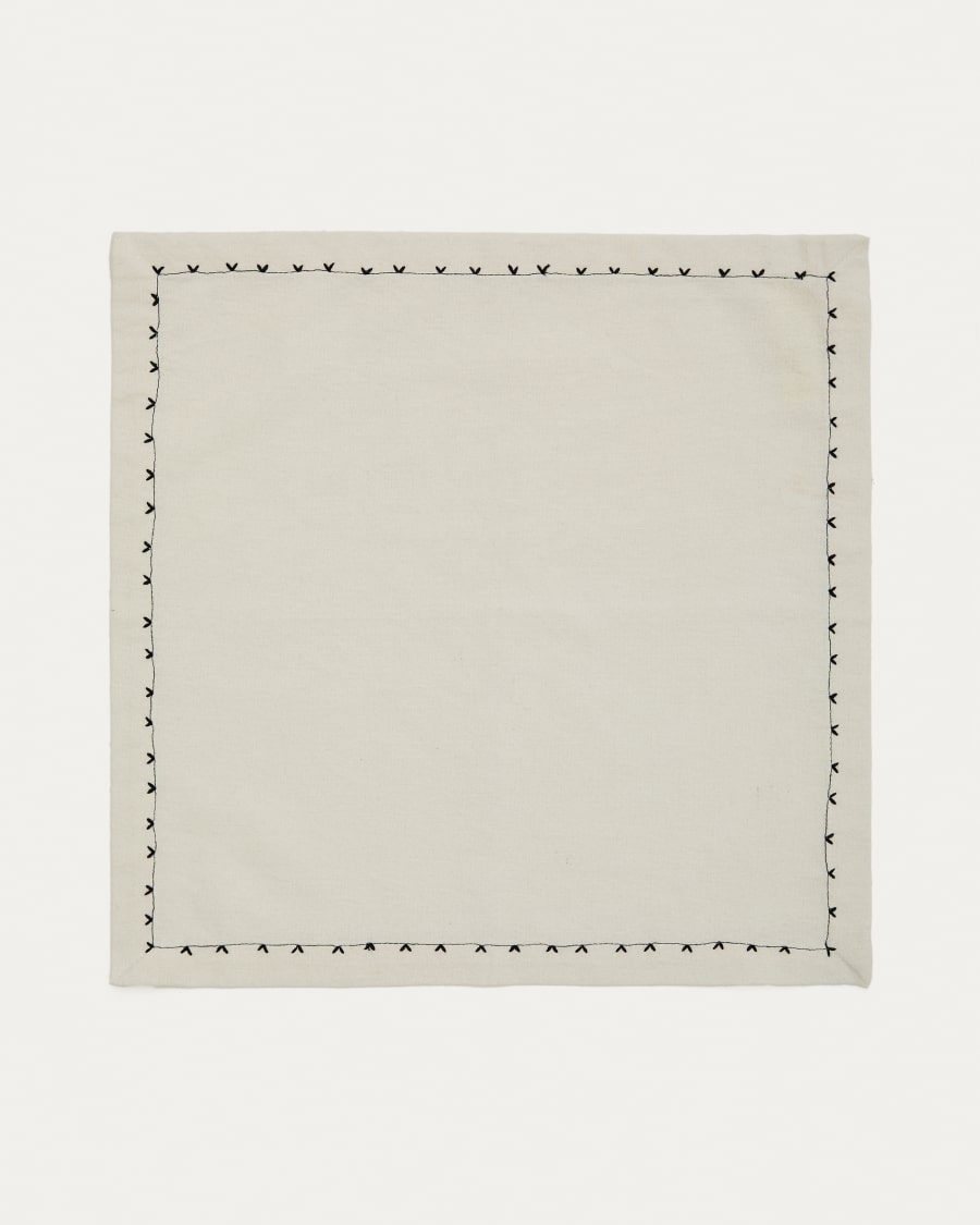 Olim set of two beige, 100% cotton napkins with black embroidery detail