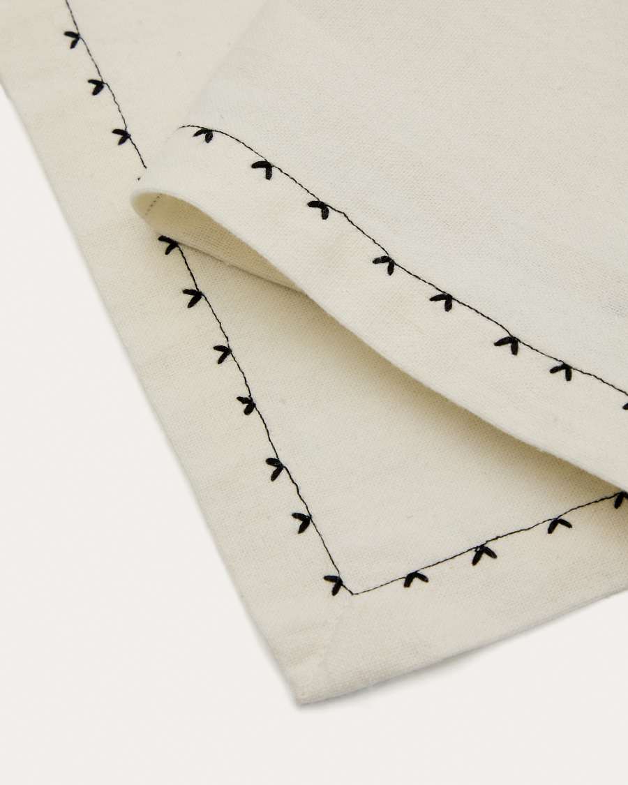 Olim beige, 100% cotton table runner with black embroidery detail