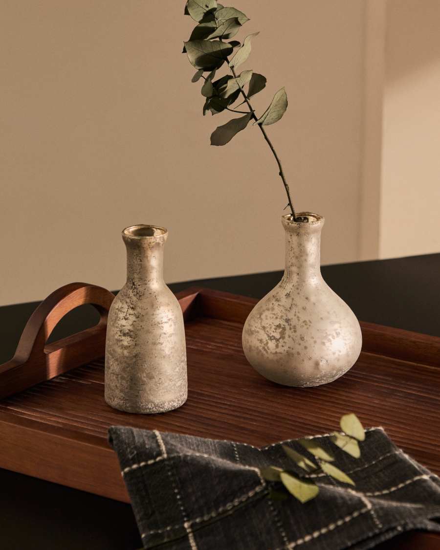 Deila set of 2 white, recycled-glass vases, 13 cm