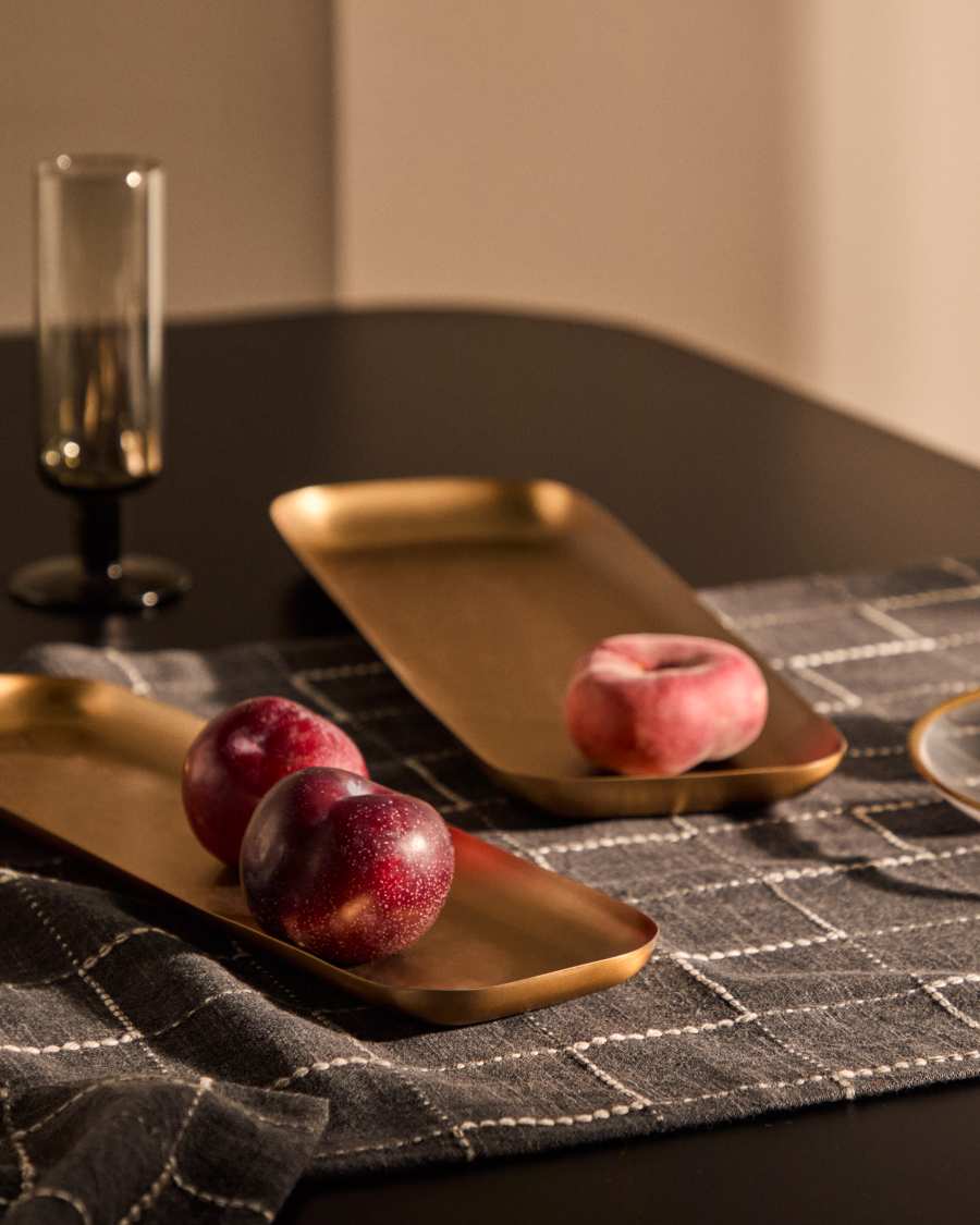 Ensemble Aruc de 2 plateaux en acier inoxydable doré.