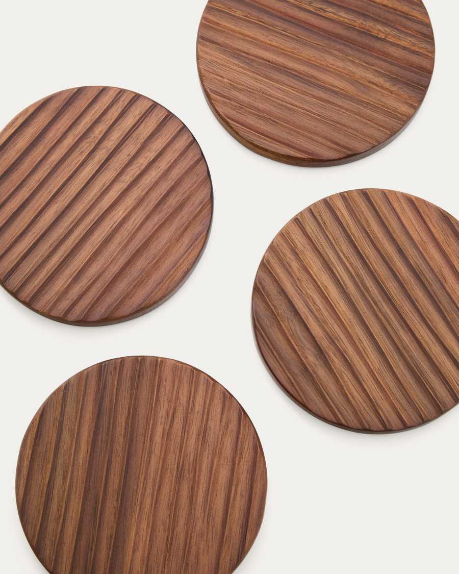 Ensemble Rommu de 4 sous-verres en bois d’acacia FSC 100%