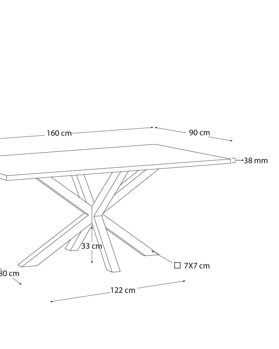 Argo table in oak veneer in a natural finish and stainless-steel legs 160 x 90 cm