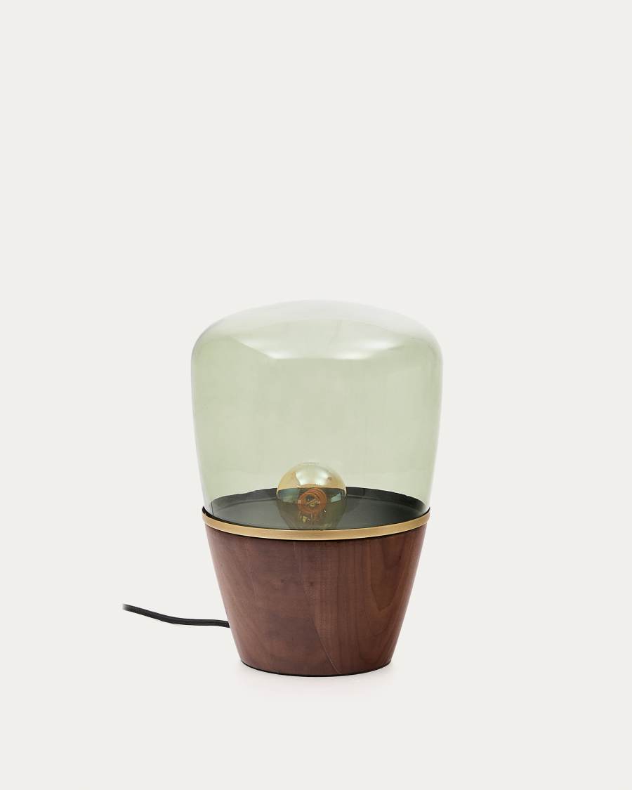 Silex table lamp made of walnut veneer and green glass UK adapter