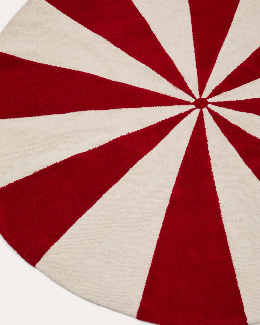 Wirla beige and red, 100% cotton rug, Ø 100 cm
