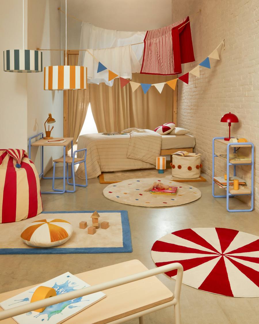 Wirla beige and red, 100% cotton rug, Ø 100 cm