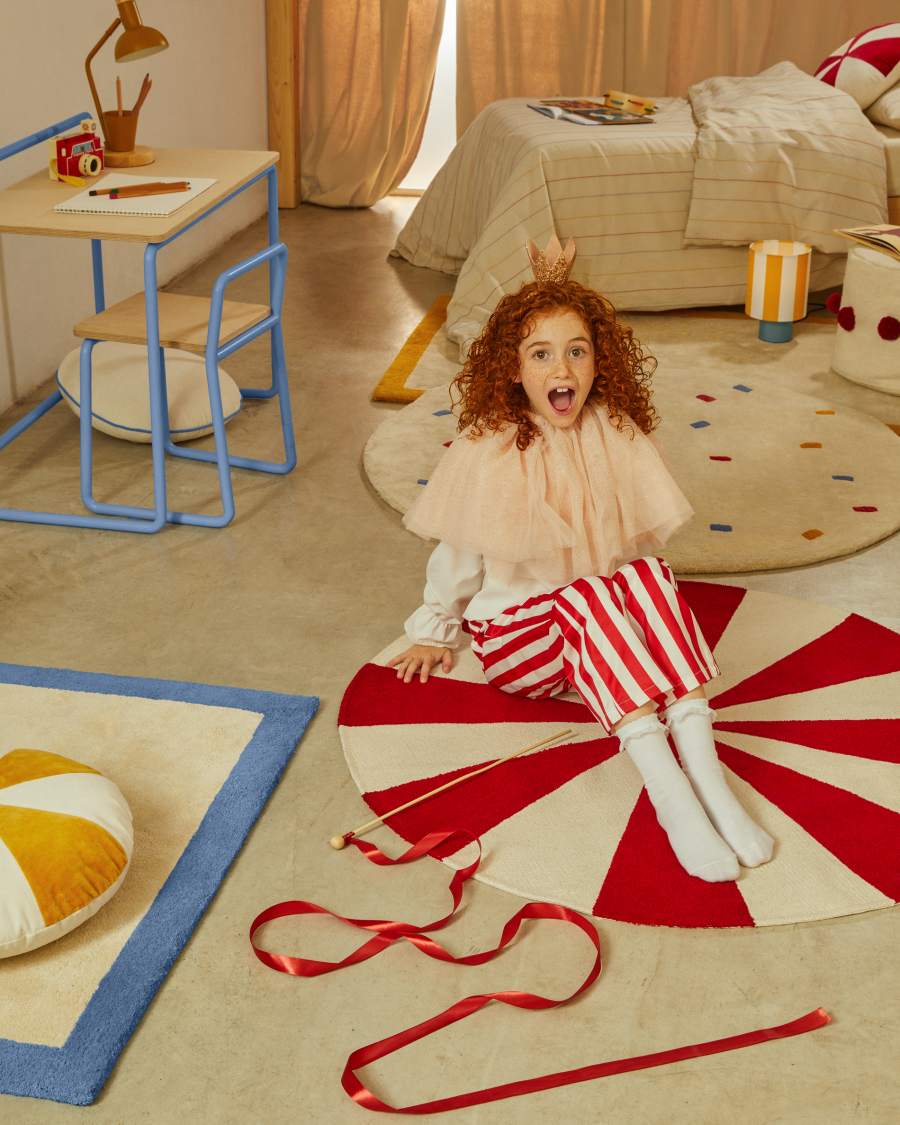 Wirla beige and red, 100% cotton rug, Ø 100 cm