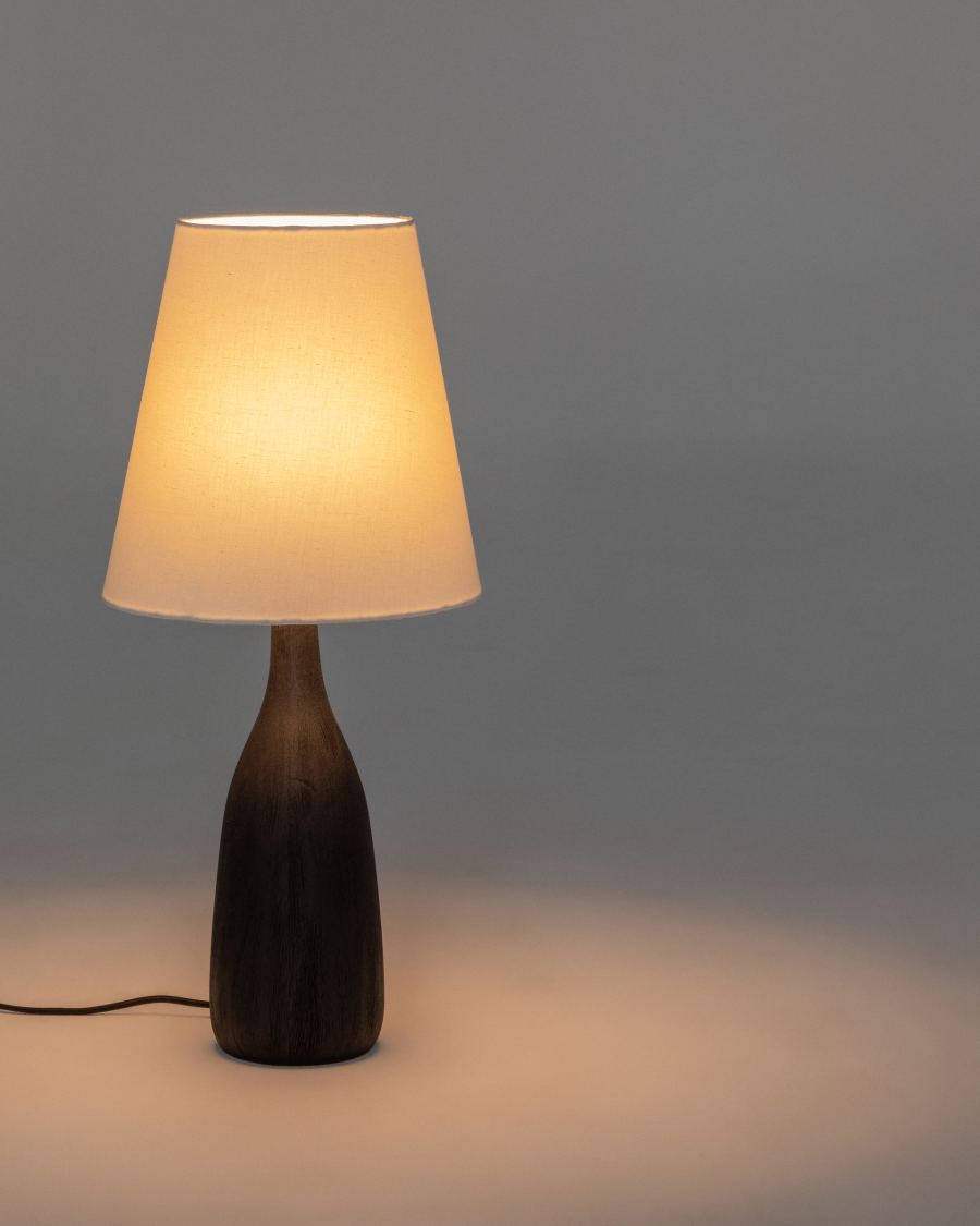 Luvia table lamp with a wooden base in a black painted finish