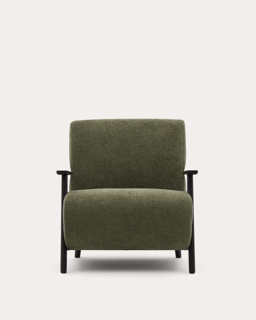Meghan armchair in green chenille and with solid beech wood in a wenge finish FSC Mix Credit