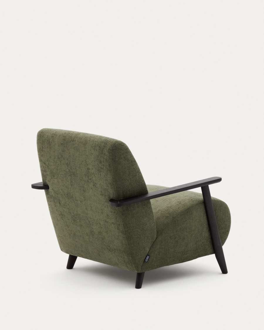 Meghan armchair in green chenille and with solid beech wood in a wenge finish FSC Mix Credit