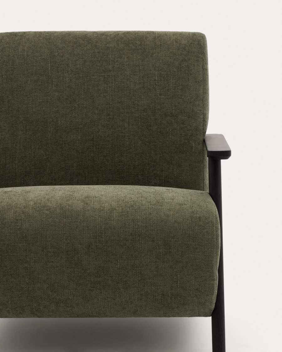 Meghan armchair in green chenille and with solid beech wood in a wenge finish FSC Mix Credit