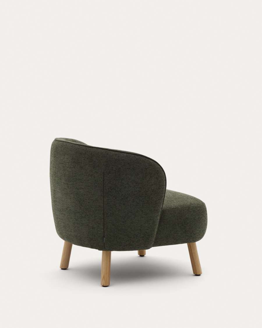 Ulit armchair in green chenille with solid beech wood legs in a natural finish
