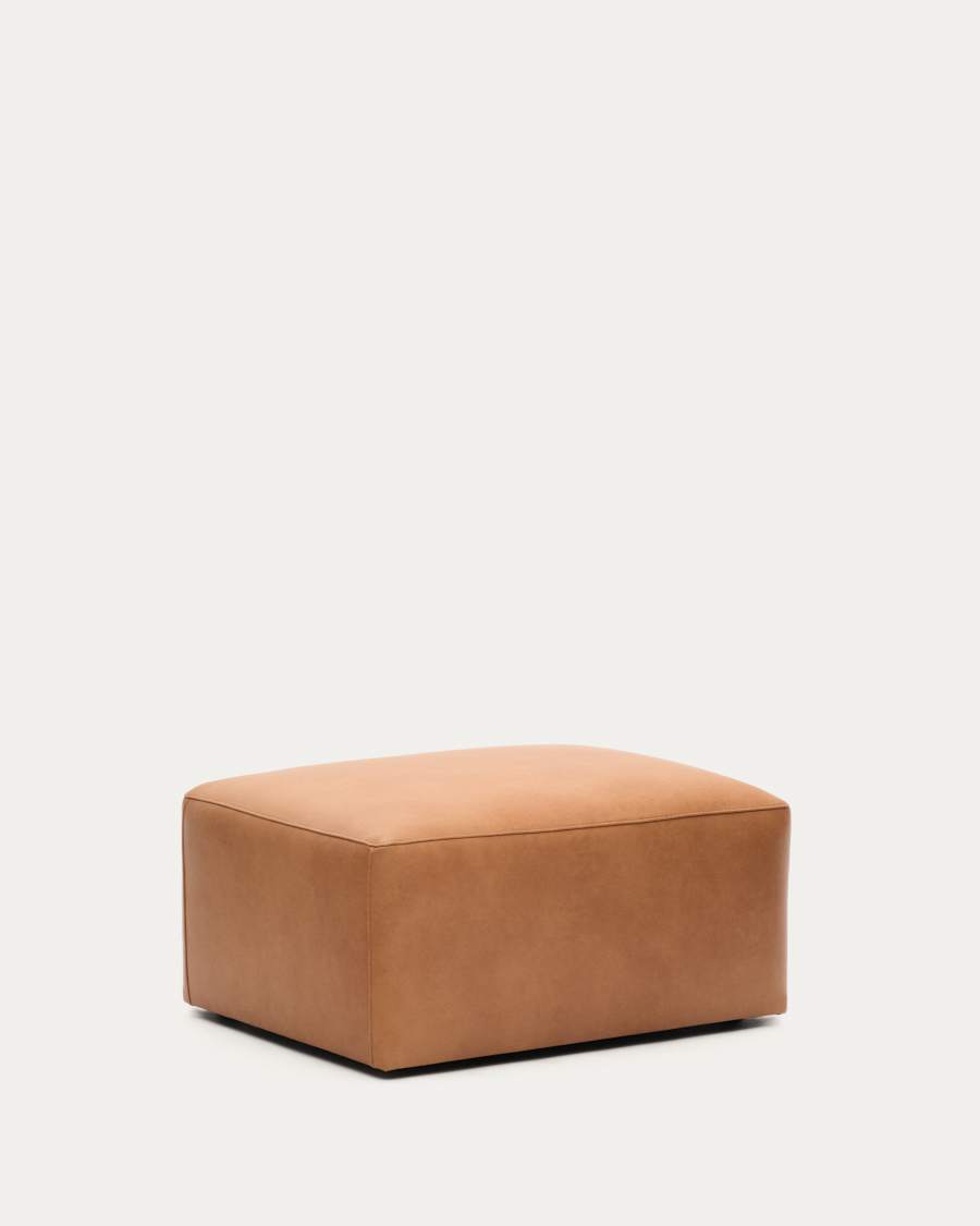 Blok brown leather footstool 90 x 74 cm