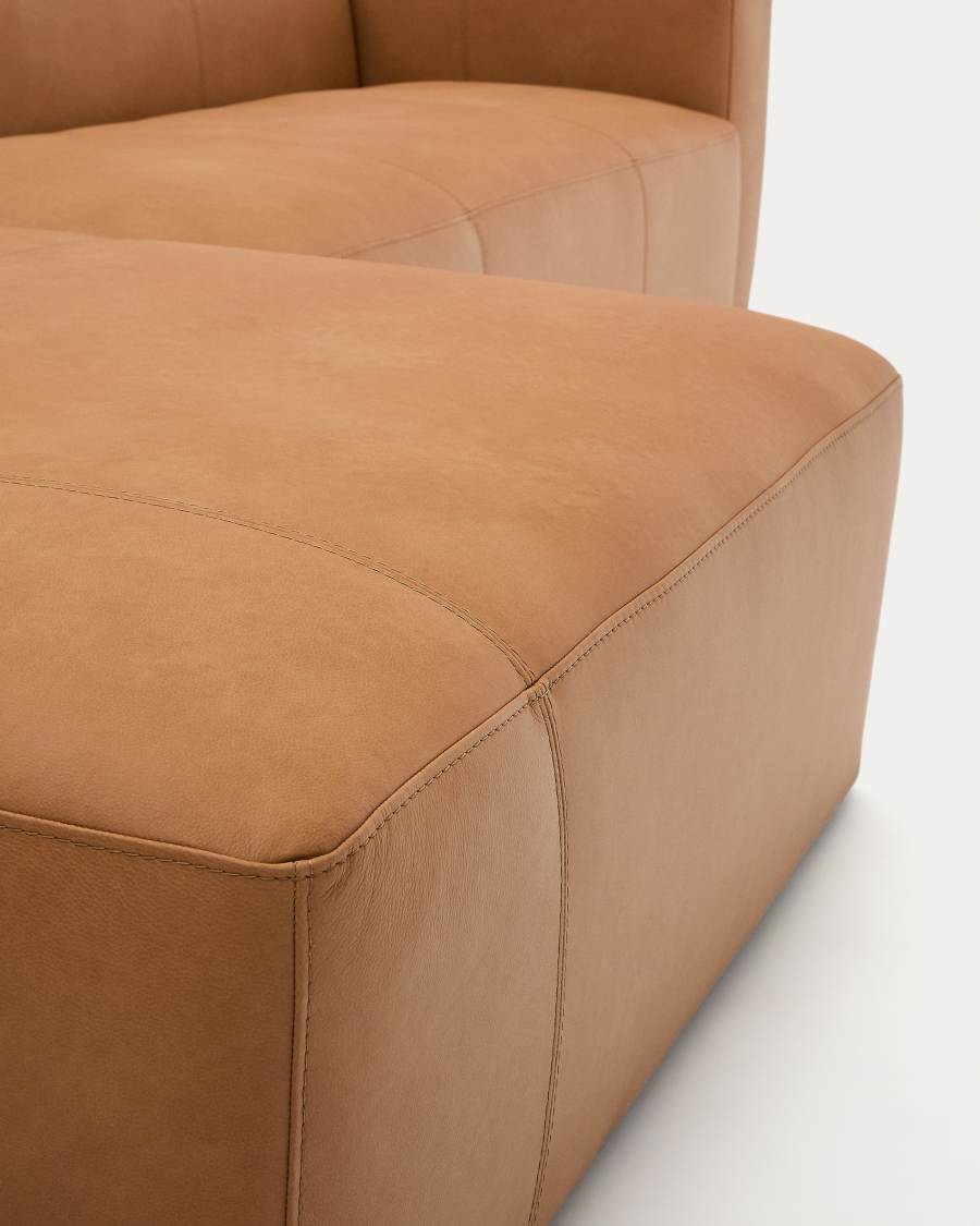 Blok brown leather 4-seater sofa, right chaise longue 330 cm