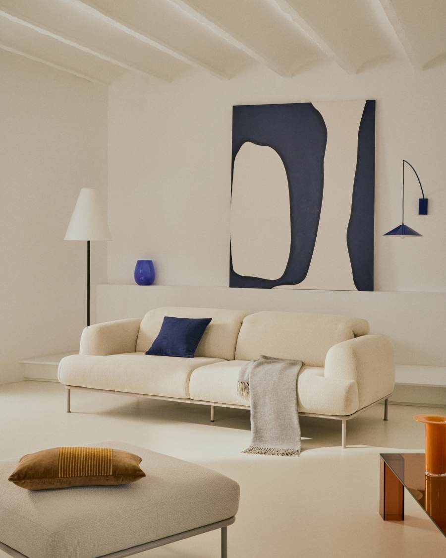 Aurum ecru chenille footrest with matte beige metal base 85 x 85cm FSC Mix Credit