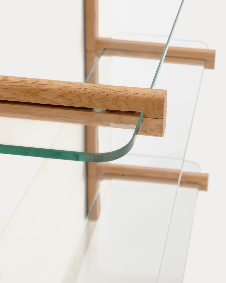 Sitra modular shelf, 3 glass shelves and FSC Mix Credit solid oak wood, 90 cm