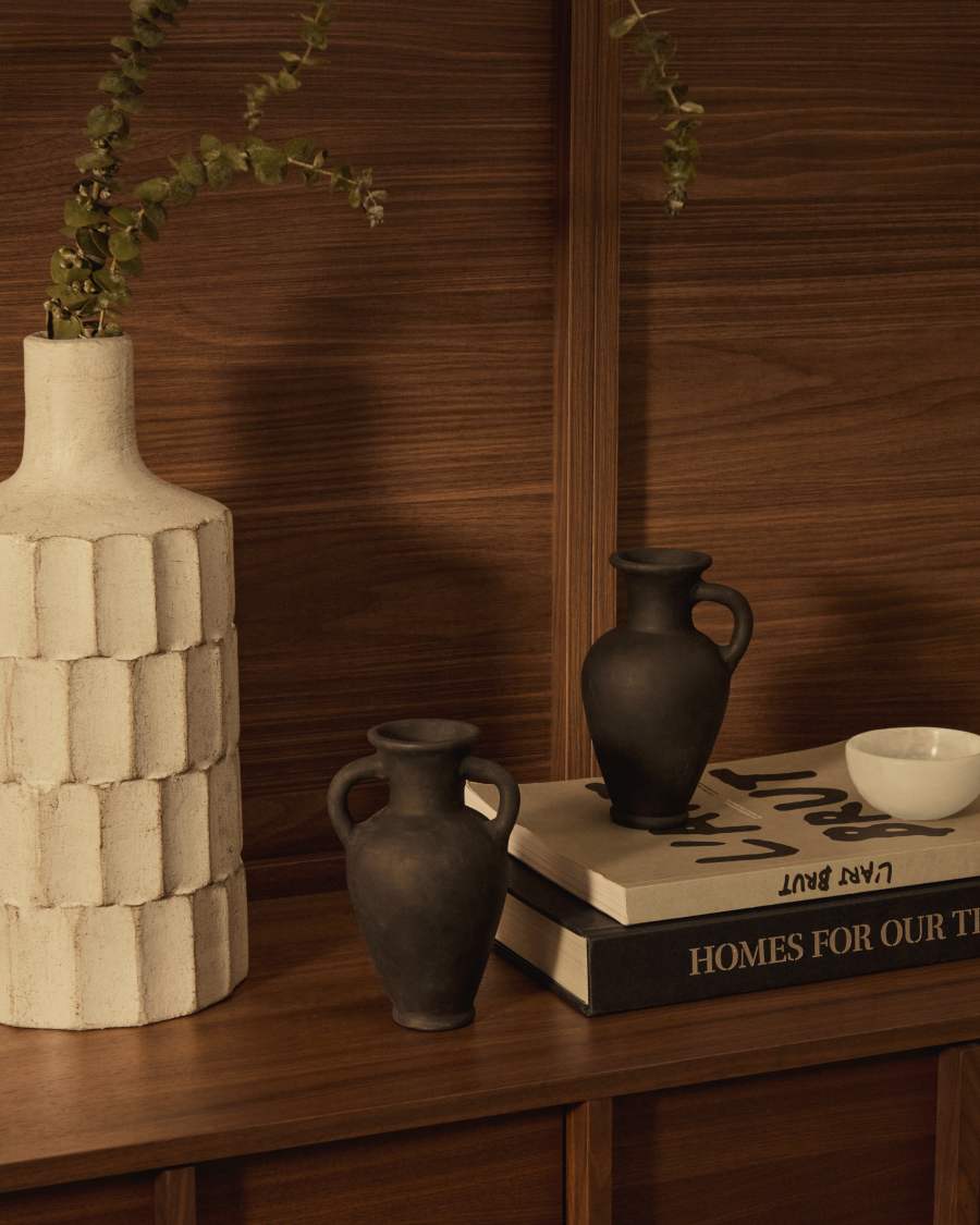 Ensemble Tefare de 2 vases en terre cuite finition noire 18 cm / 18 cm