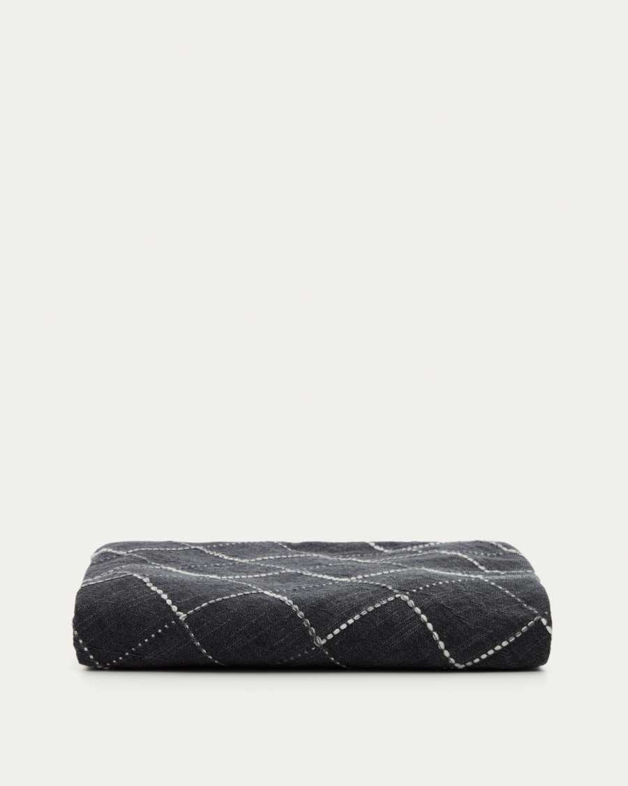 Ersen round black 100% cotton tablecloth, Ø170 cm