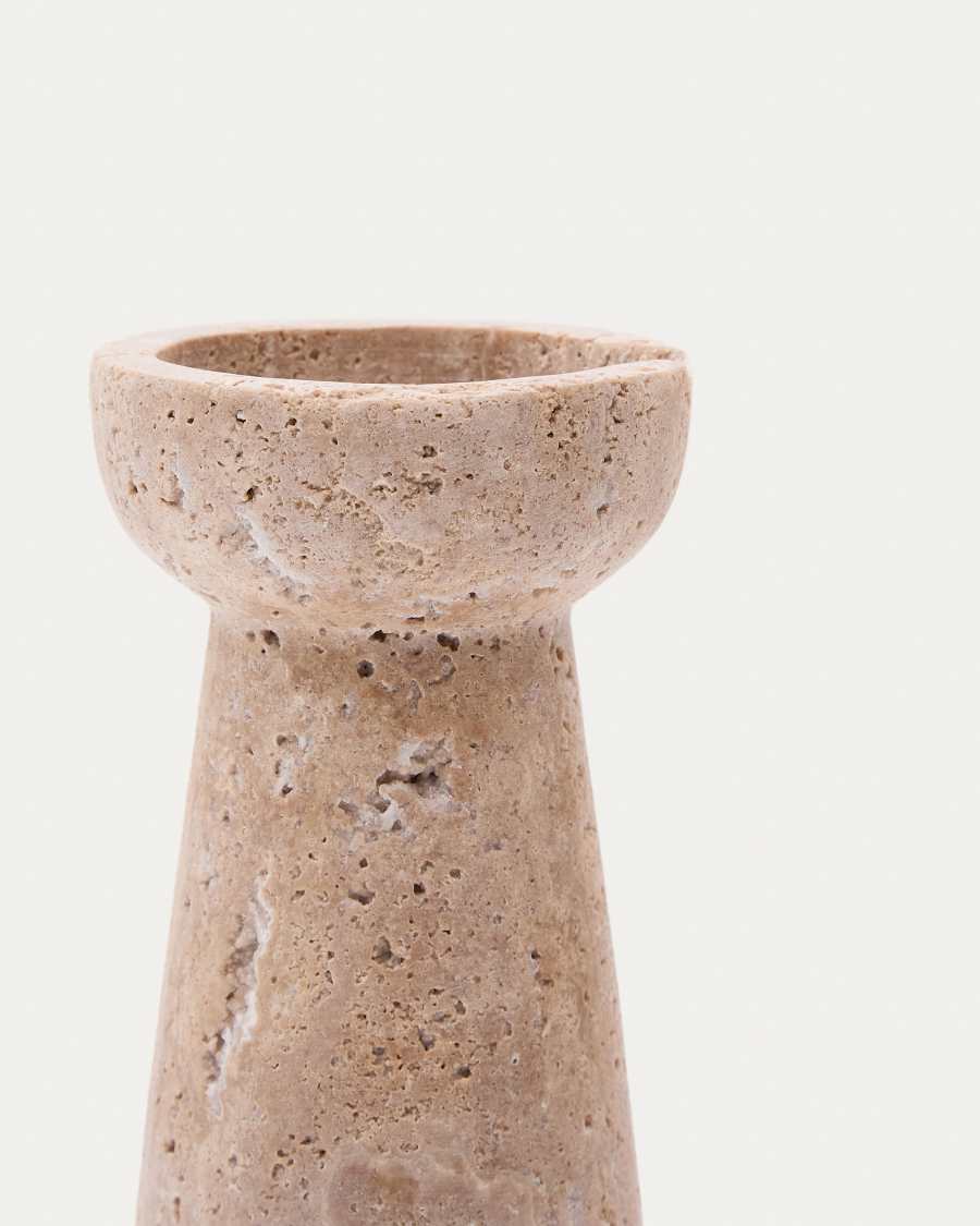 Magan small beige travertine candle holder