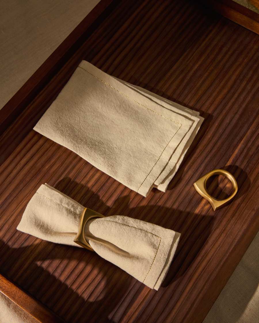 Aruc set of two semi-circular napkin rings in gold-coloured stainless steel