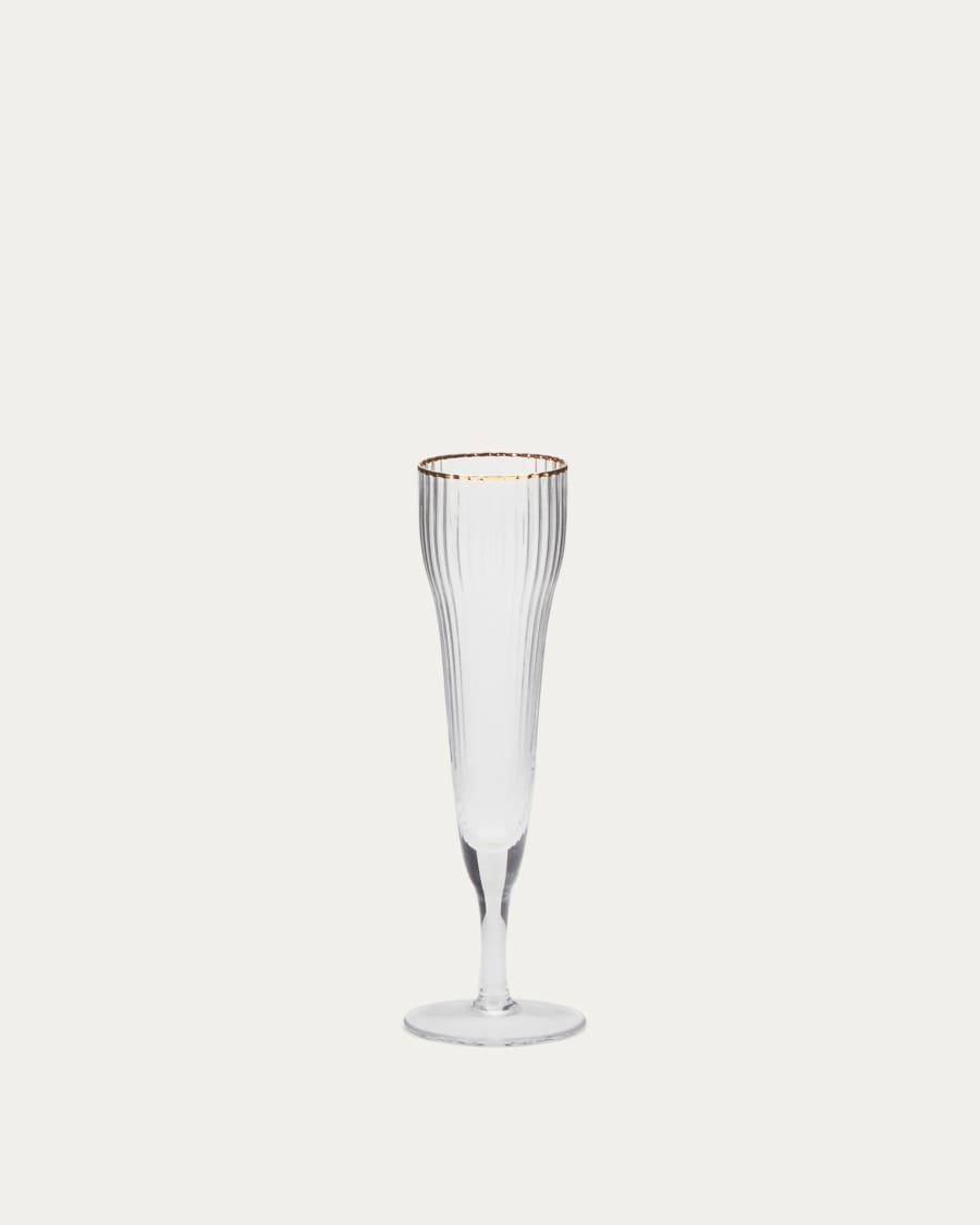 Flûte à champagne Ayan en verre transparent et détail doré 19 cl