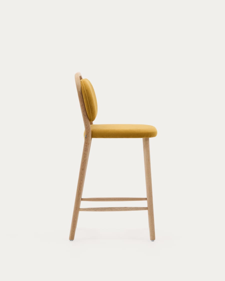 Helda stool in mustard chenille and solid oak wood FSC Mix Credit 65 cm