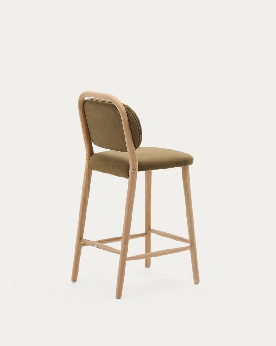 Helda stool in green chenille and solid oak wood FSC Mix Credit 65 cm