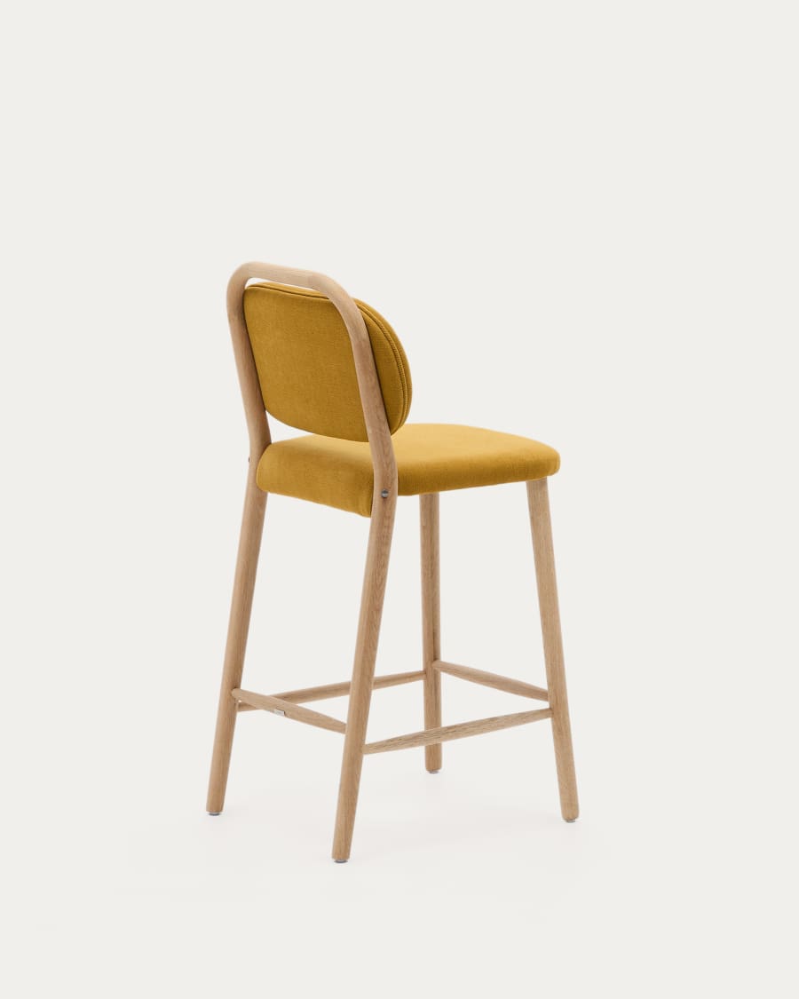 Helda stool in mustard chenille and solid oak wood FSC Mix Credit 65 cm