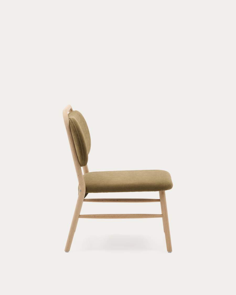 Helda armchair in green chenille and FSC Mix Credit solid oak wood