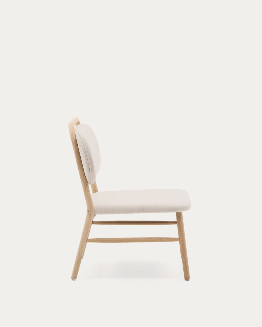 Helda armchair in beige chenille and FSC Mix Credit solid oak wood