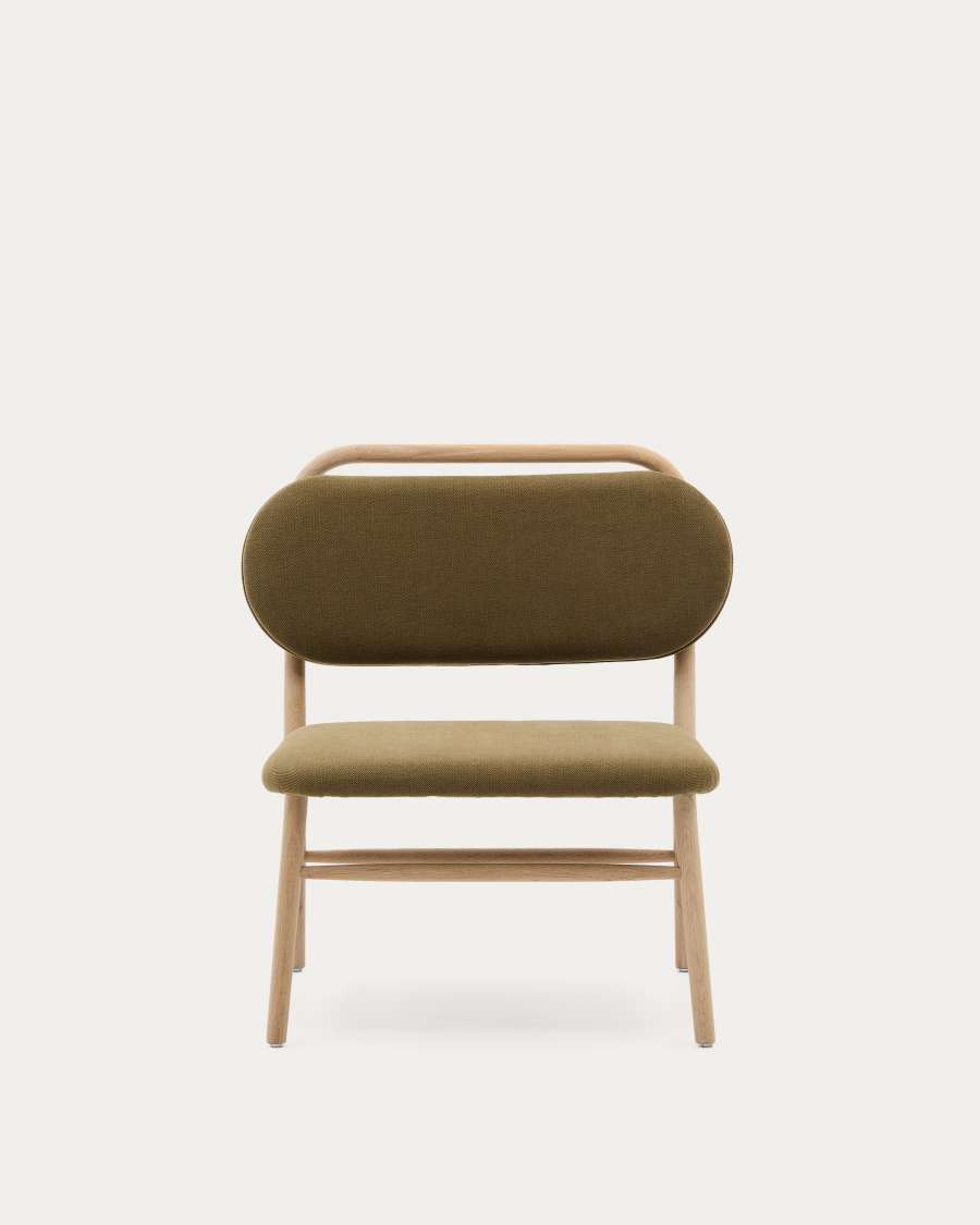 Helda armchair in green chenille and FSC Mix Credit solid oak wood
