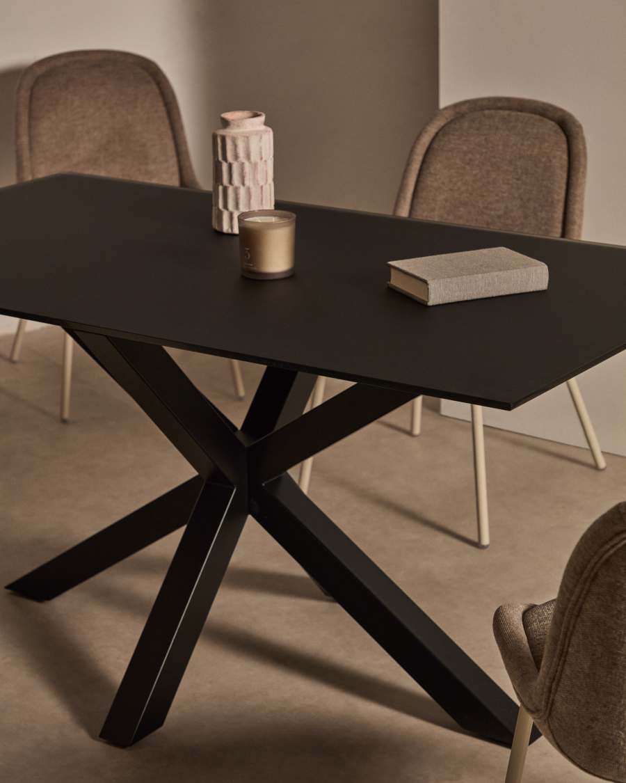 Argo table with black glass and black steel legs 160 x 90  cm