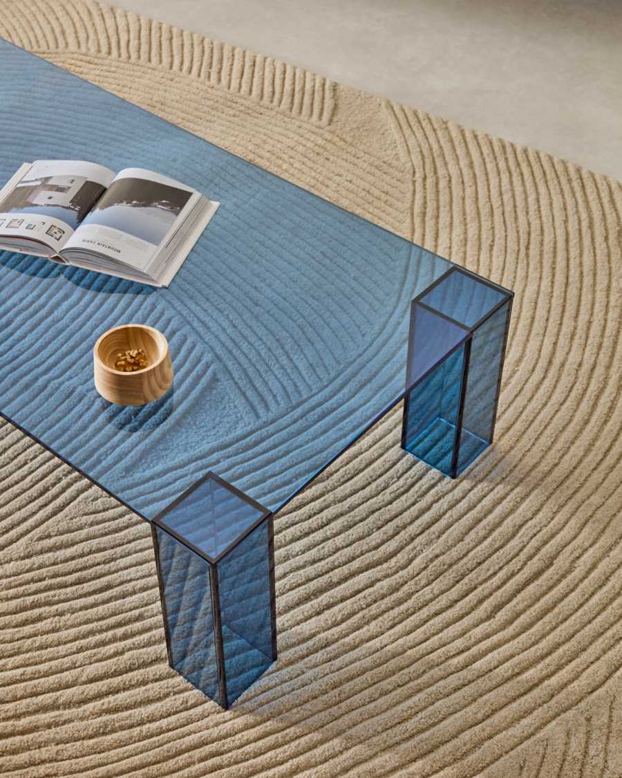 Adularia blue, tempered-glass coffee table, 140 x 60 cm