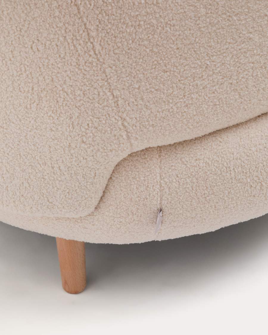 Luisa armchair in ecru boucle with solid beech wood legs 90 cm