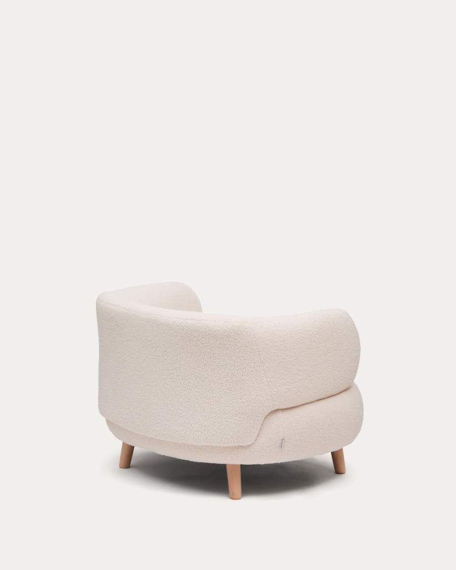 Luisa armchair in ecru boucle with solid beech wood legs 90 cm
