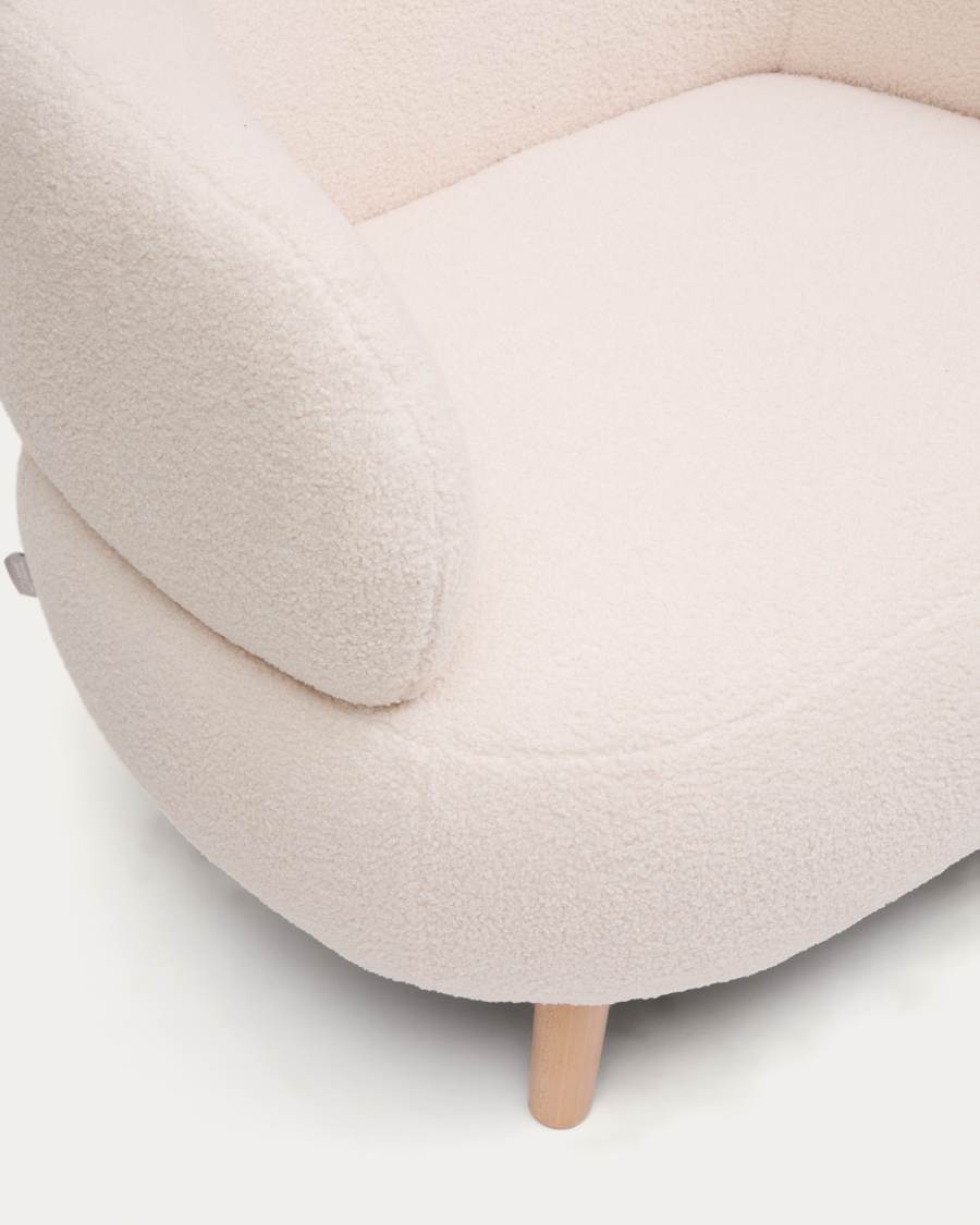 Luisa armchair in ecru boucle with solid beech wood legs 90 cm