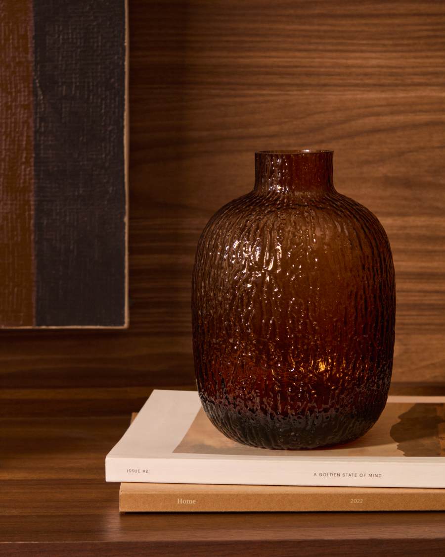 Shali vaas van bruin glas 20,5 cm