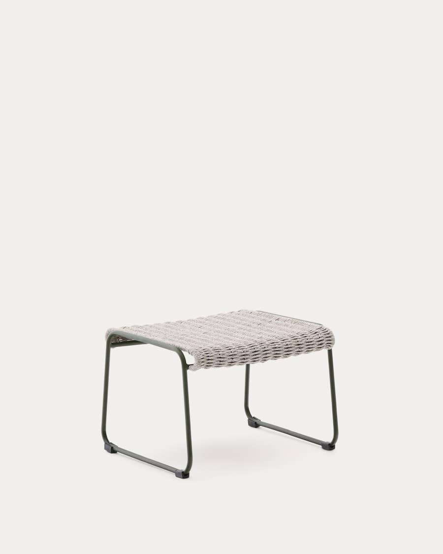 Repose-pieds Maurina en acier galvanisé vert et en corde écrue et grise 58 x 52,5 cm