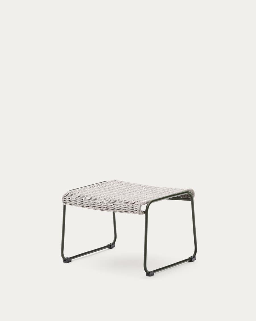 Repose-pieds Maurina en acier galvanisé vert et en corde écrue et grise 58 x 52,5 cm