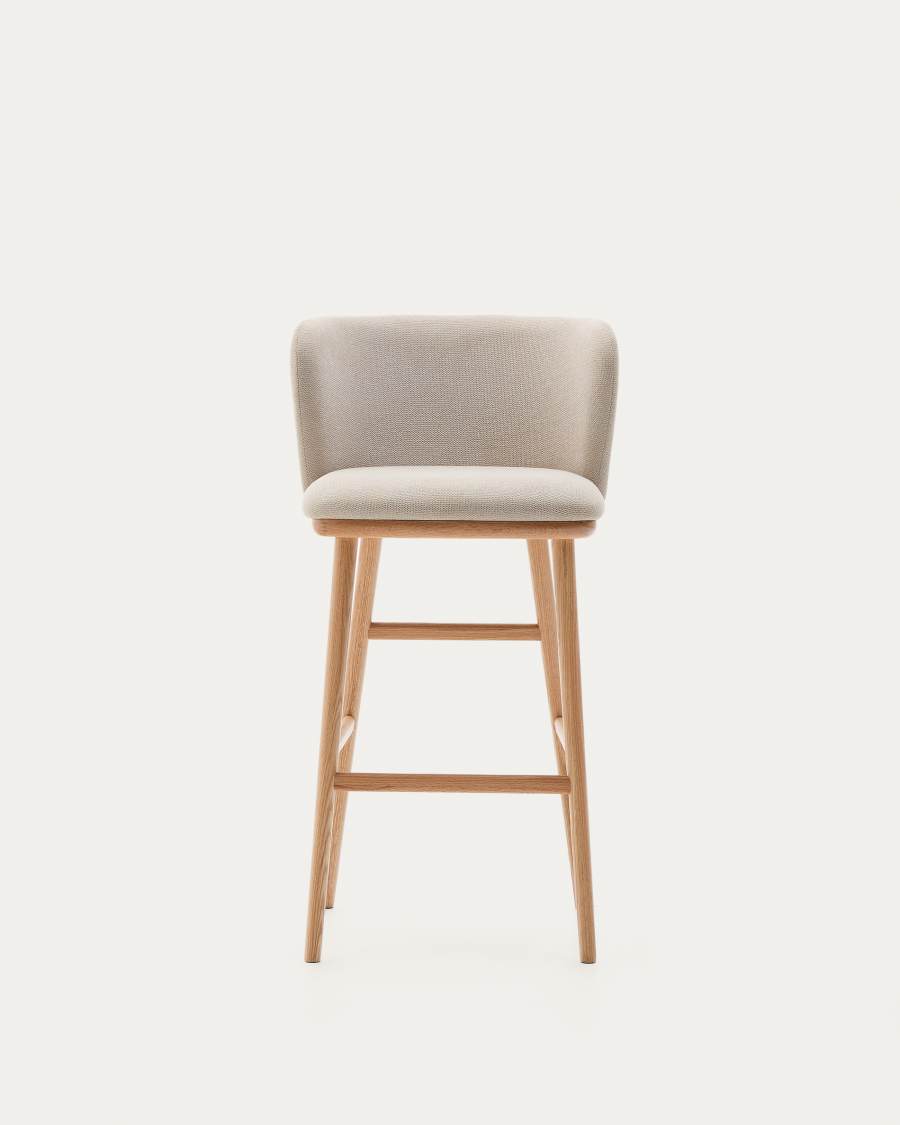 Σκαμπό Ciselia chenille μπεζ και μασίφ ξύλο φλαμουριάς με φυσικό φινίρισμα FSC Mix Credit 75εκ