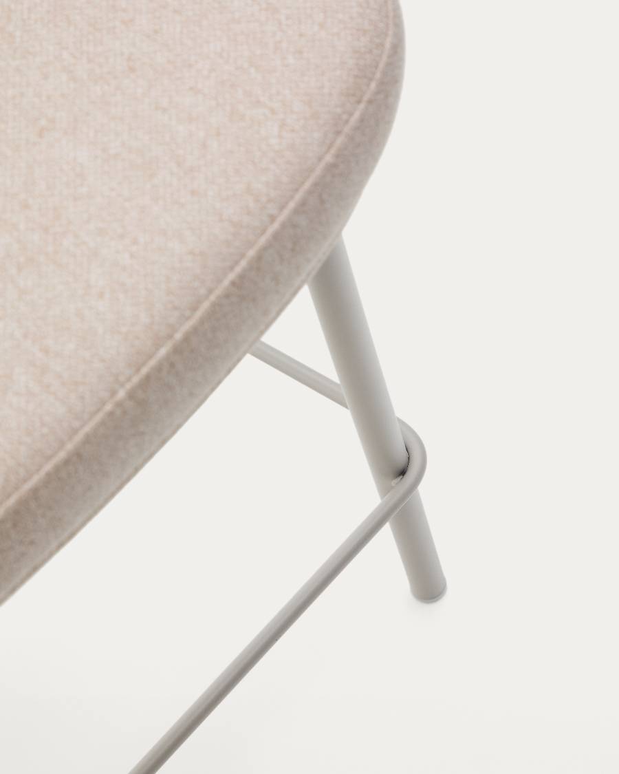 Tabouret Minami en chenille beige avec pieds en acier finition beige, hauteur 65 cm