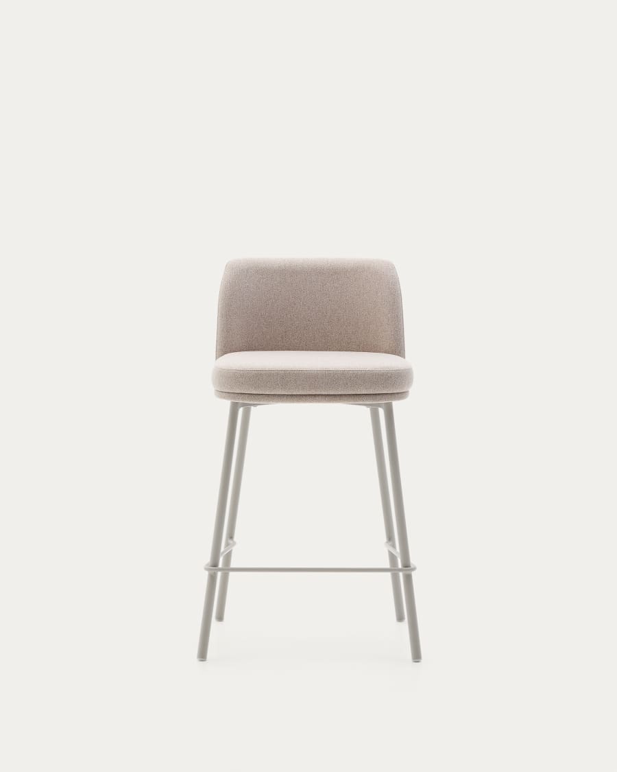 Tabouret Minami en chenille beige avec pieds en acier finition beige, hauteur 65 cm