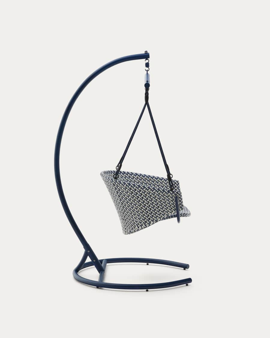 Saliga blue hanging armchair with base in aluminium and synthetic rattan