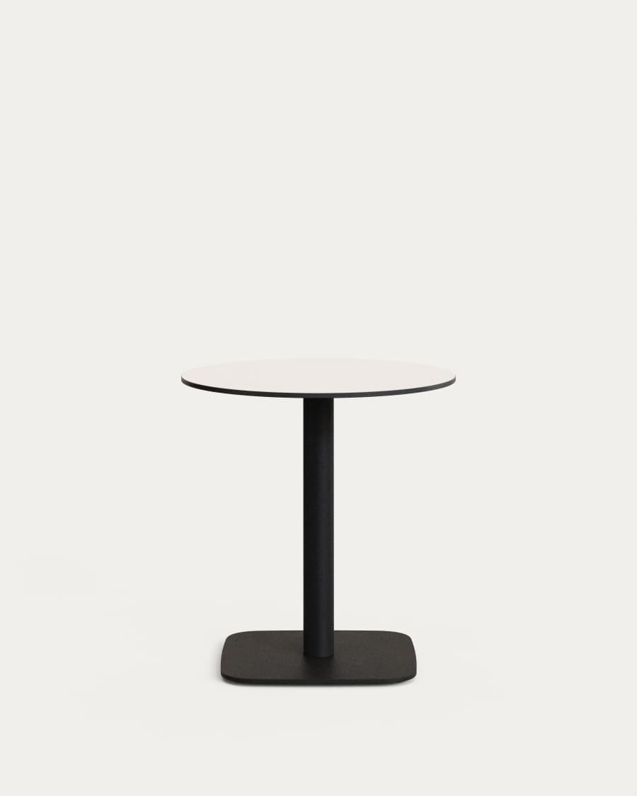 Dina round outdoor table in white with metal legal in a painted black finish, Ø 68x70 cm