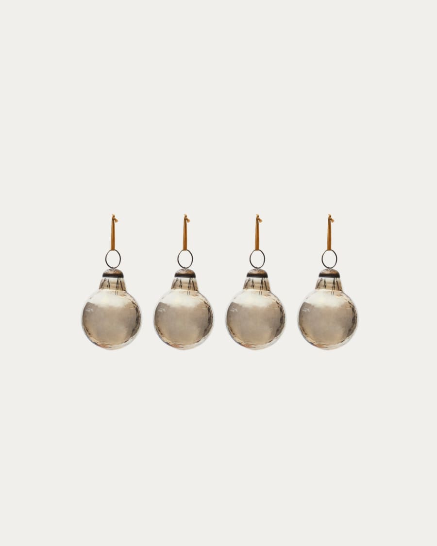 Piril set of 4 Christmas baubles made of brown recycled glass, Ø 6 cm