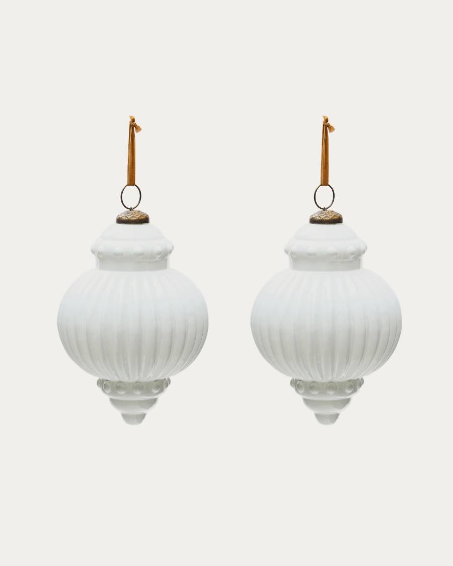Irlo set of 2 Christmas baubles made of white recycled glass, Ø 13 cm